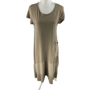 Saga‎ Made In Italy Midi Dress Lagenlook Pocket Boho Tunic Pocket Beige Small